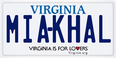 VA license plate MIAKHAL