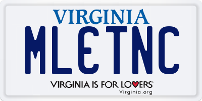 VA license plate MLCTNC