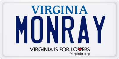 VA license plate MONRAY