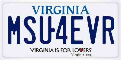 VA license plate MSU4EVR