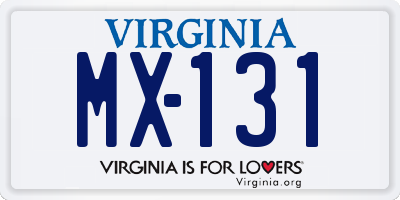 VA license plate MX131