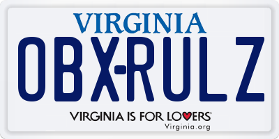 VA license plate OBXRULZ