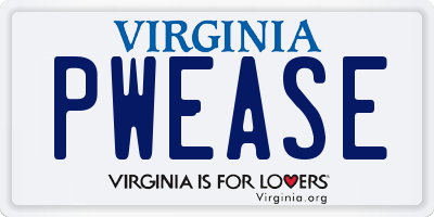 VA license plate PWEASE