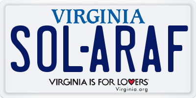 VA license plate SOLARAF