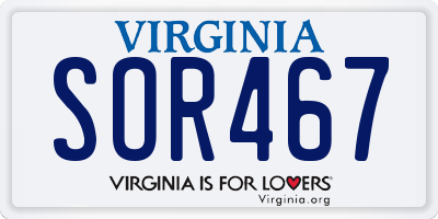 VA license plate SOR467
