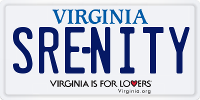 VA license plate SRENITY