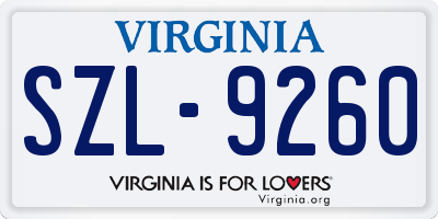 VA license plate SZL9260
