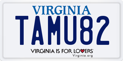VA license plate TAMU82