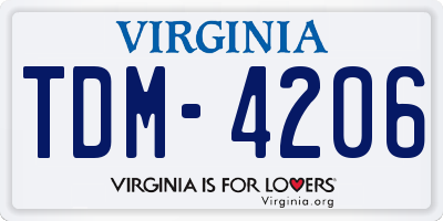 VA license plate TDM4206
