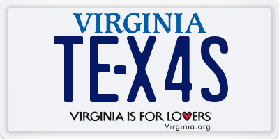 VA license plate TEX4S