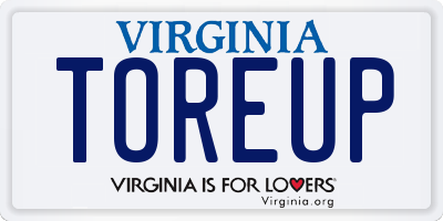 VA license plate TOREUP