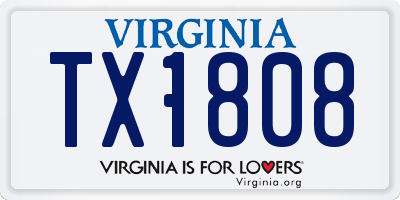 VA license plate TX1808