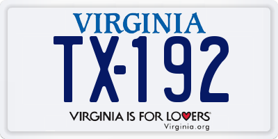 VA license plate TX192