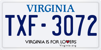 VA license plate TXF3072