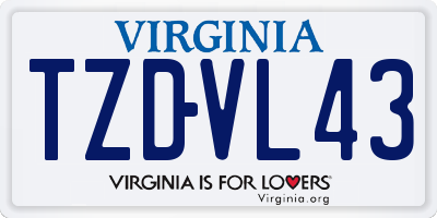 VA license plate TZDVL43