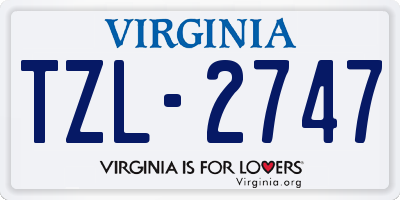 VA license plate TZL2747