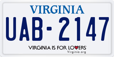 VA license plate UAB2147