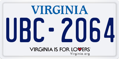 VA license plate UBC2064