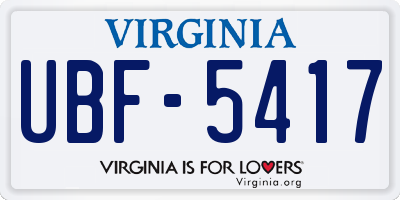 VA license plate UBF5417