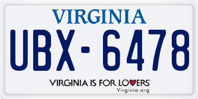 VA license plate UBX6478