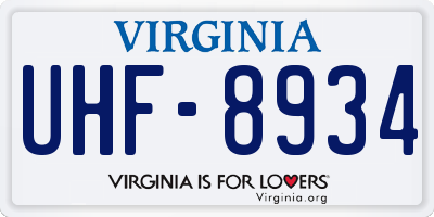 VA license plate UHF8934