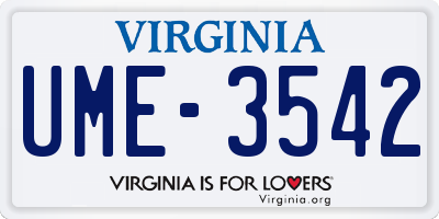 VA license plate UME3542