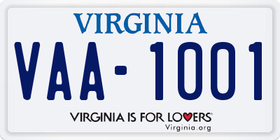 VA license plate VAA1001