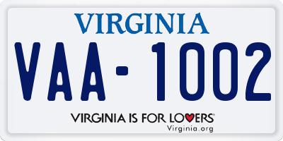 VA license plate VAA1002