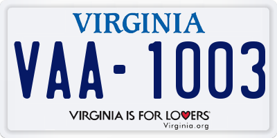 VA license plate VAA1003