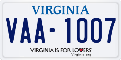 VA license plate VAA1007