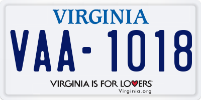 VA license plate VAA1018