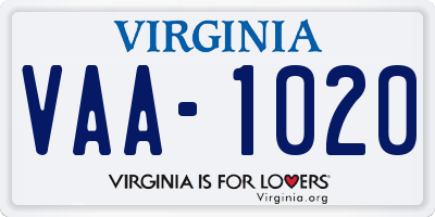 VA license plate VAA1020