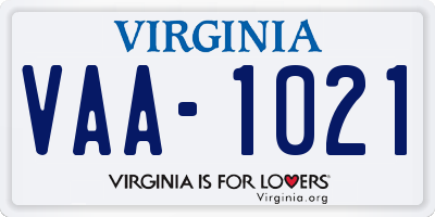 VA license plate VAA1021