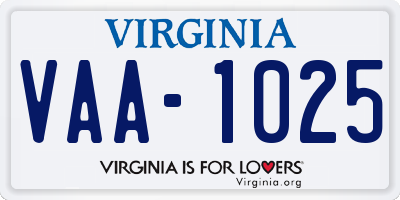 VA license plate VAA1025