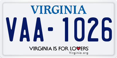 VA license plate VAA1026
