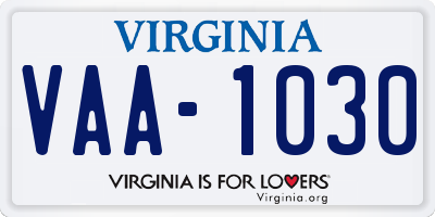 VA license plate VAA1030