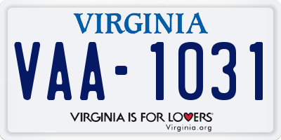 VA license plate VAA1031