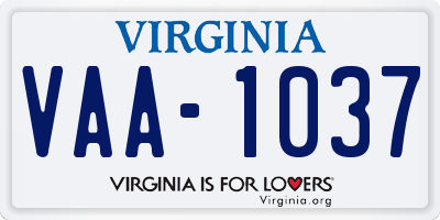 VA license plate VAA1037