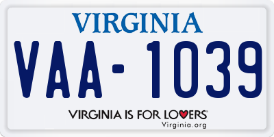 VA license plate VAA1039