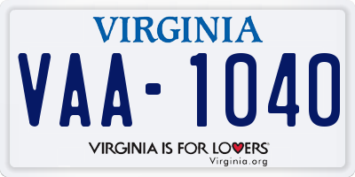 VA license plate VAA1040