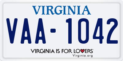VA license plate VAA1042