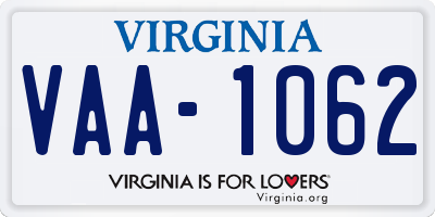 VA license plate VAA1062