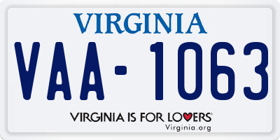 VA license plate VAA1063