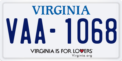 VA license plate VAA1068