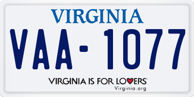 VA license plate VAA1077