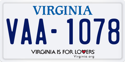 VA license plate VAA1078