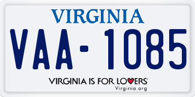 VA license plate VAA1085