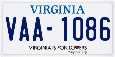 VA license plate VAA1086
