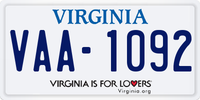 VA license plate VAA1092