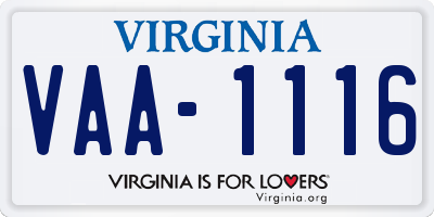 VA license plate VAA1116